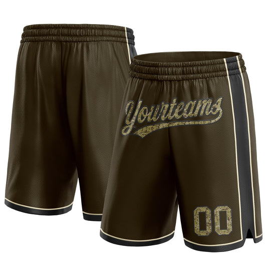 Custom Olive Camo Cream-Black Authentic Salute To Service Basketball Shorts - Main View