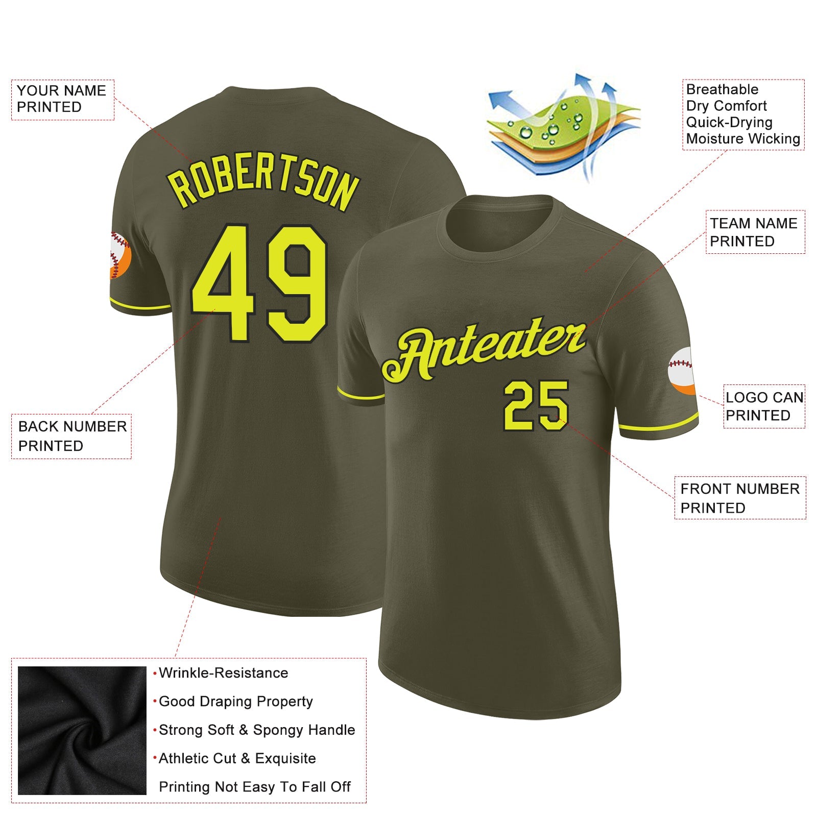 Custom Olive Neon Yellow-Black Performance Salute To Service T-Shirt view 2