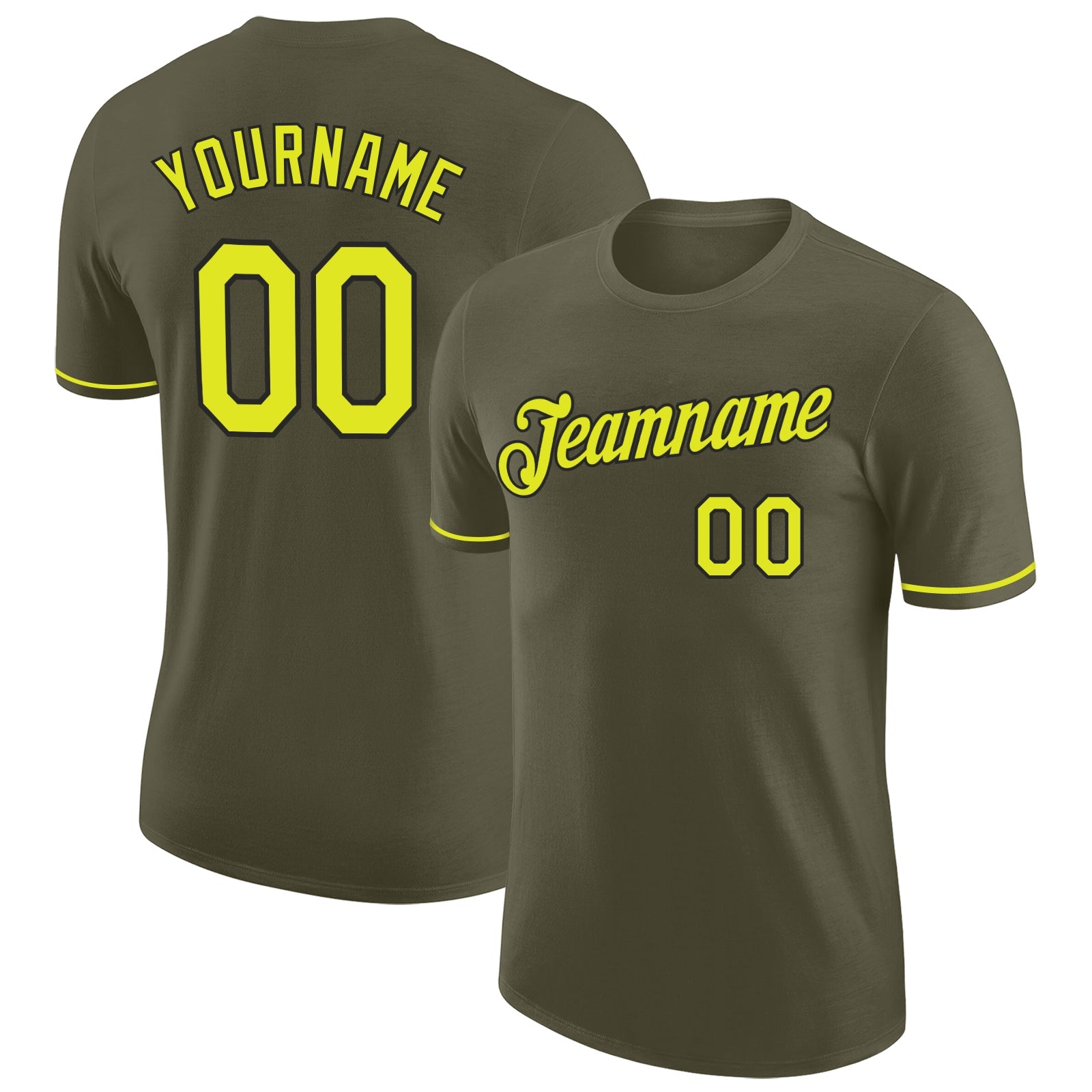 Custom Olive Neon Yellow-Black Performance Salute To Service T-Shirt - Main View