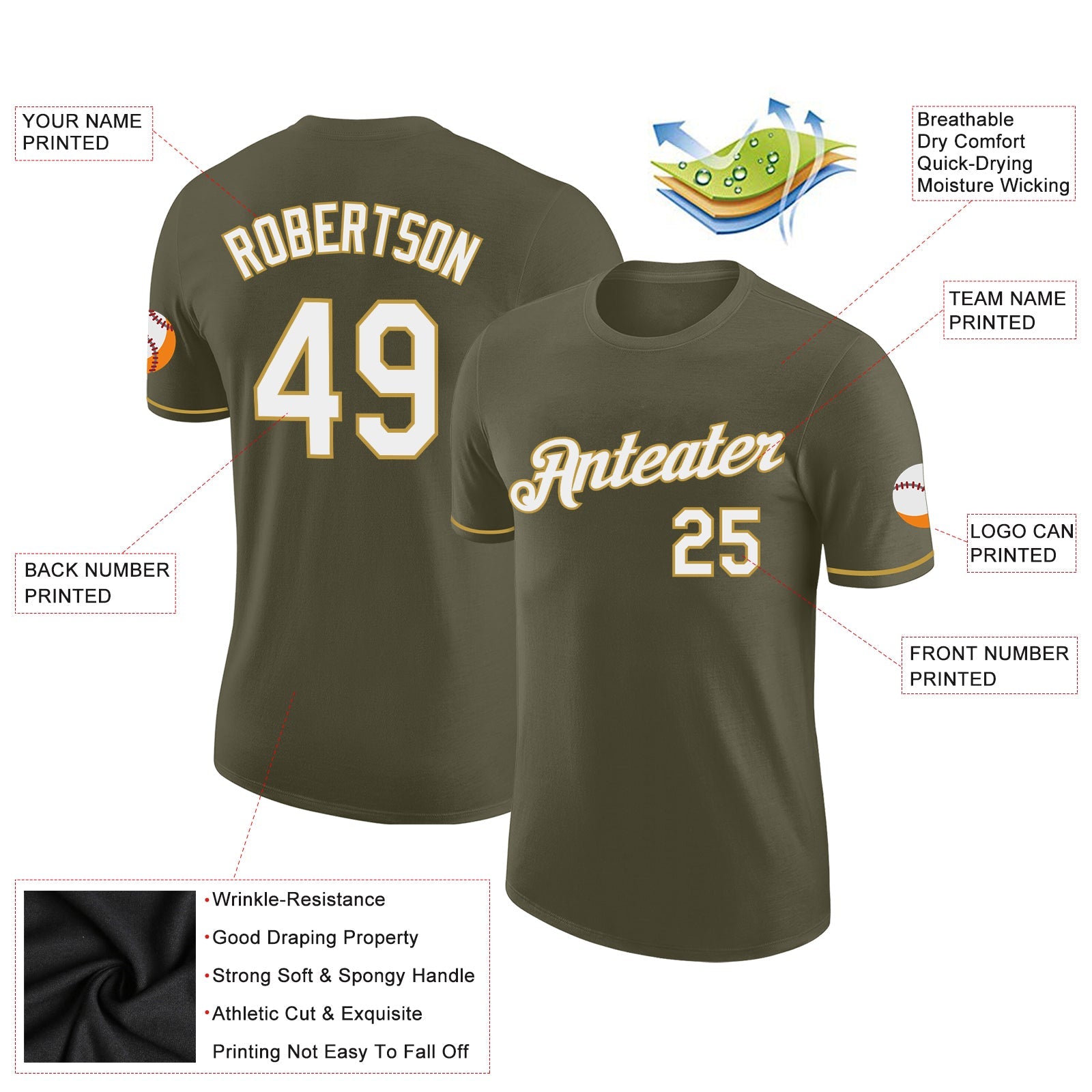 Custom Olive White-Old Gold Performance Salute To Service T-Shirt view 2