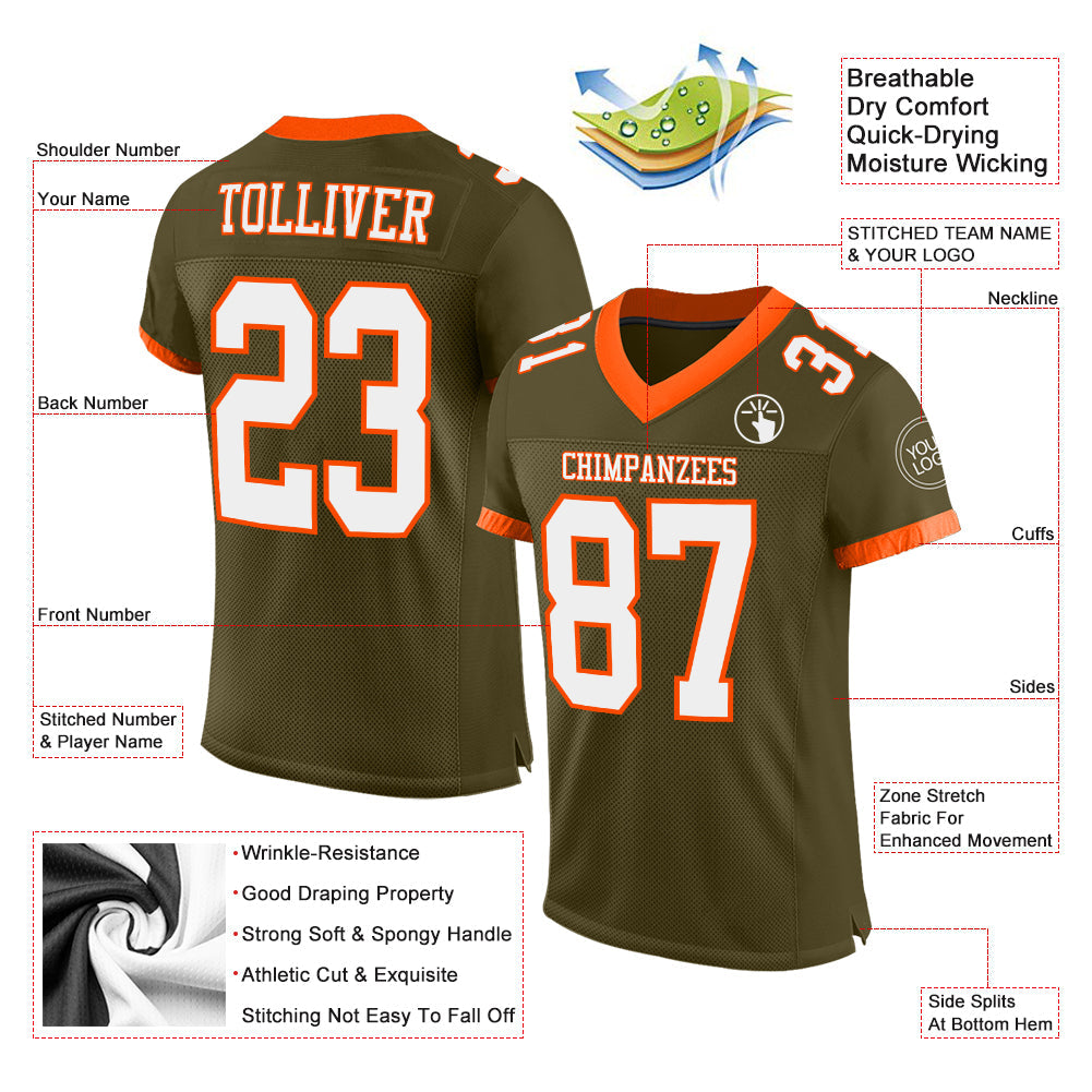 Custom Olive White-Orange Mesh Authentic Salute To Service Football Jersey view 2