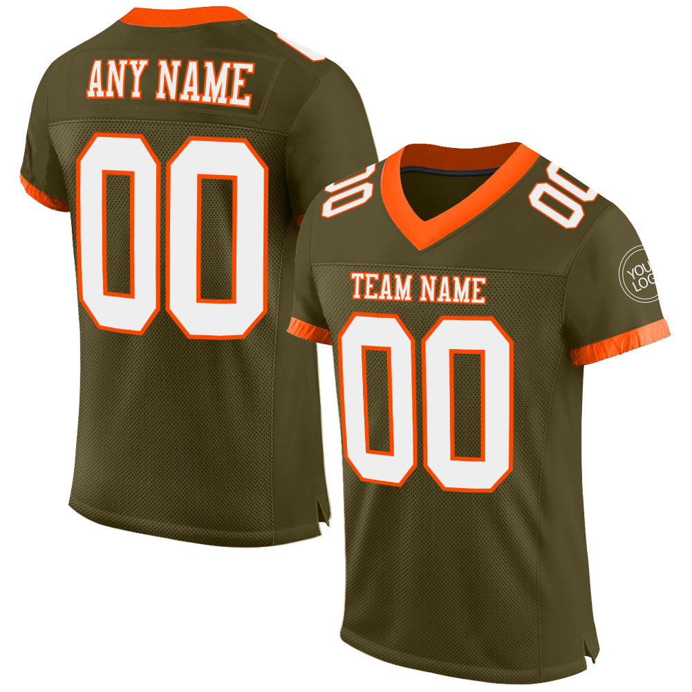 Custom Olive White-Orange Mesh Authentic Salute To Service Football Jersey - Main View