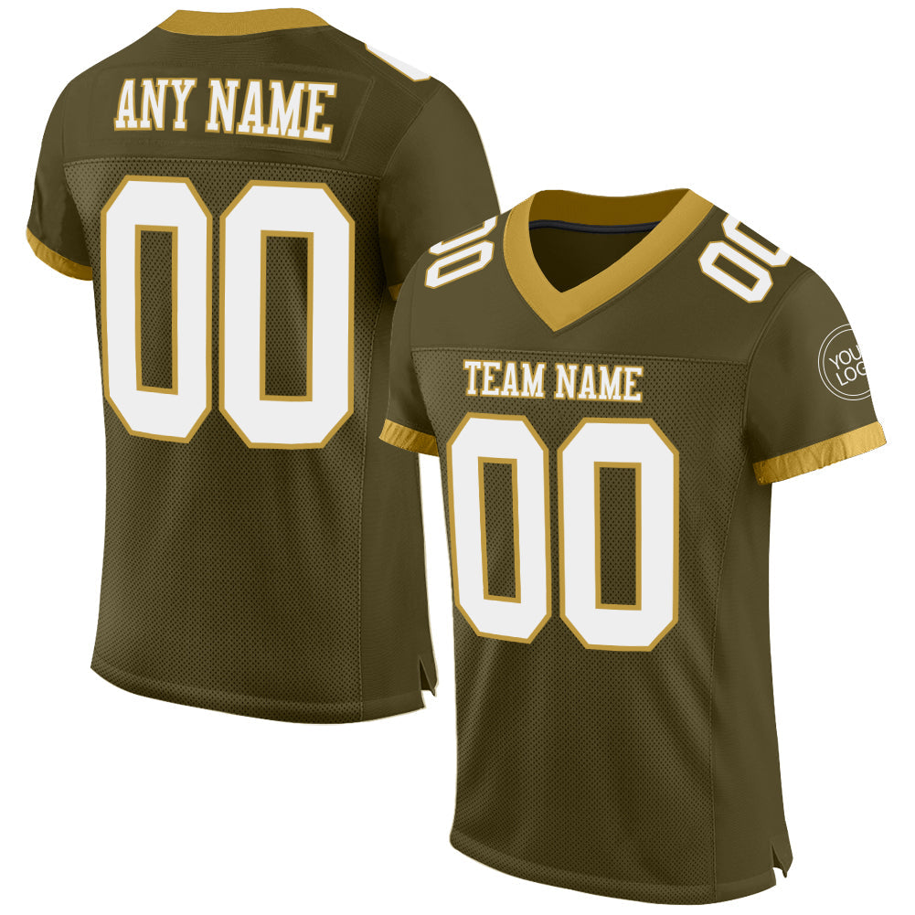 Custom Olive White-Old Gold Mesh Authentic Salute To Service Football Jersey - Main View