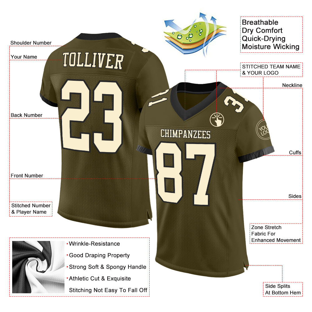 Custom Olive Cream-Black Mesh Authentic Salute To Service Football Jersey view 2