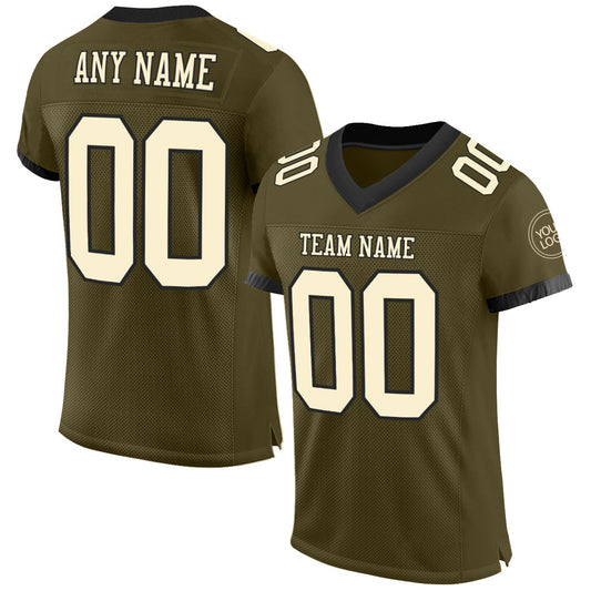 Custom Olive Cream-Black Mesh Authentic Salute To Service Football Jersey - Main View
