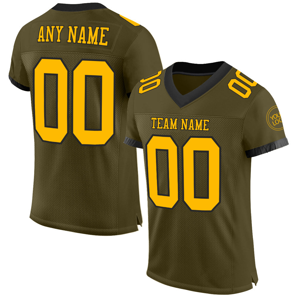 Custom Olive Gold-Black Mesh Authentic Salute To Service Football Jersey - Main View