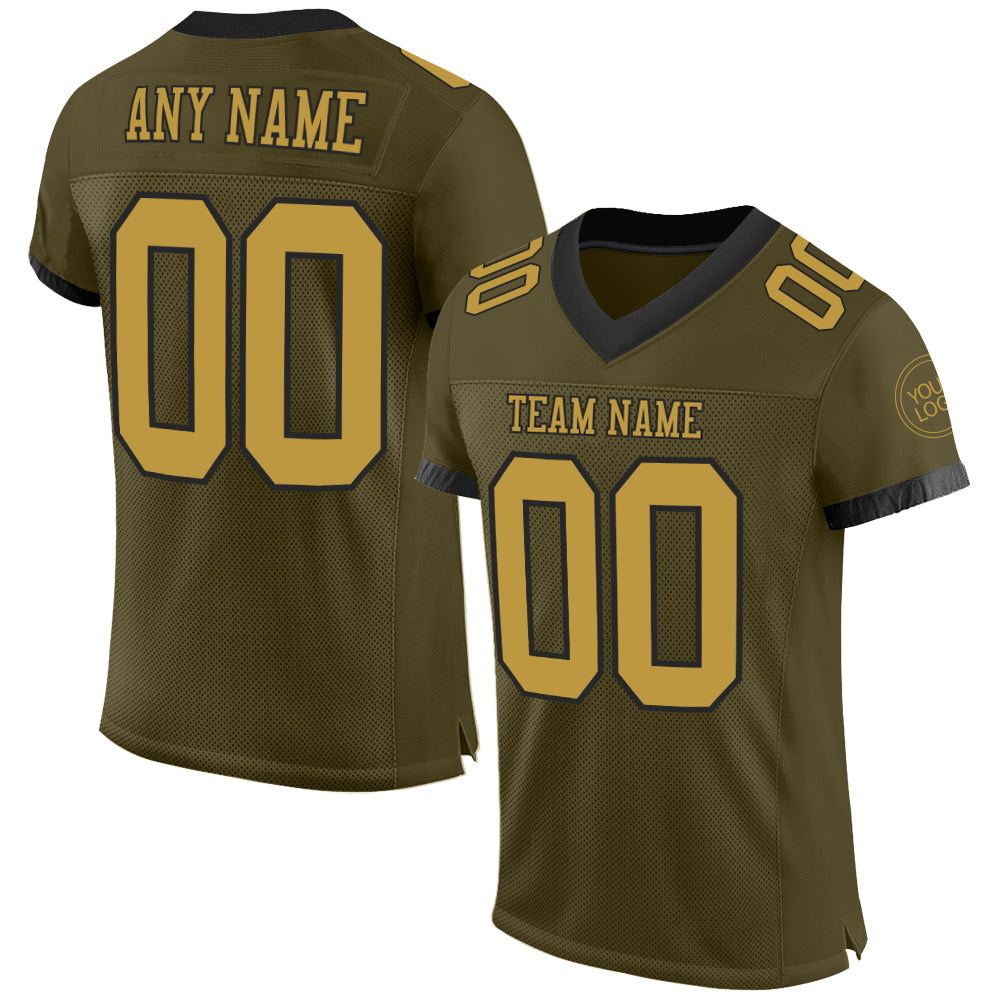 Custom Olive Old Gold-Black Mesh Authentic Salute To Service Football Jersey - Main View