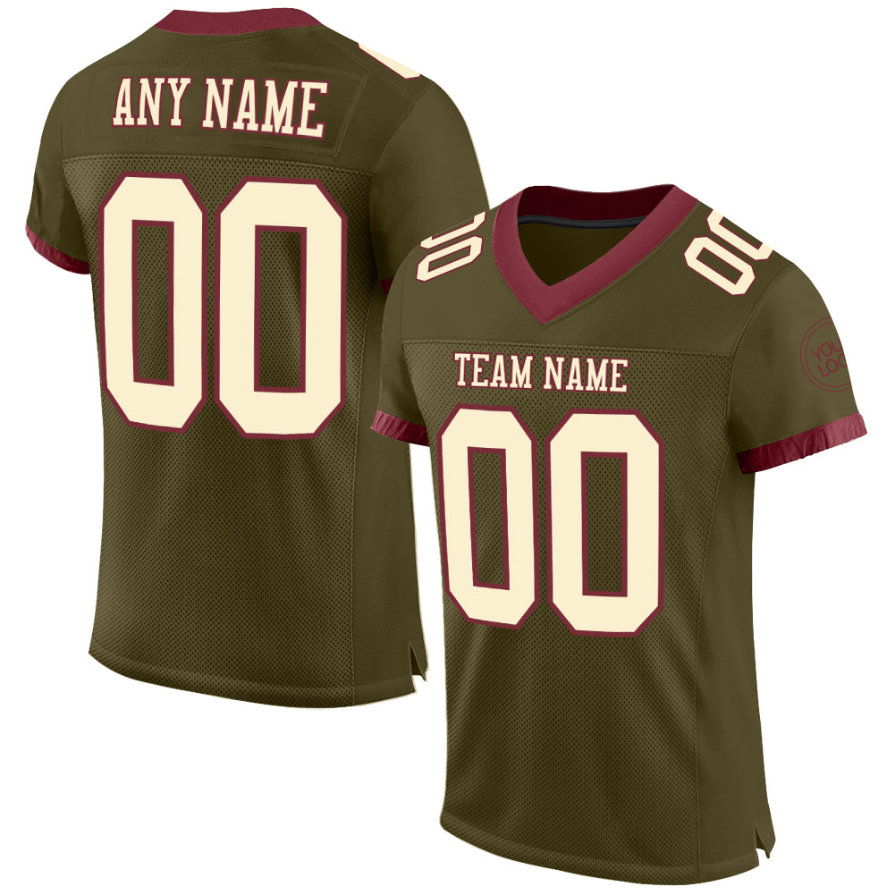 Custom Olive Cream-Burgundy Mesh Authentic Salute To Service Football Jersey - Main View