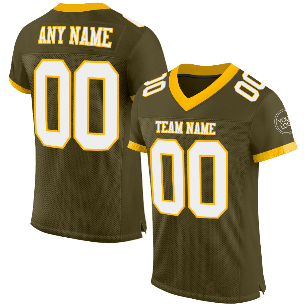 Custom Olive White-Gold Mesh Authentic Salute To Service Football Jersey - Main View