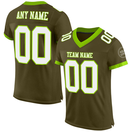 Custom Olive White-Neon Green Mesh Authentic Salute To Service Football Jersey - Main View