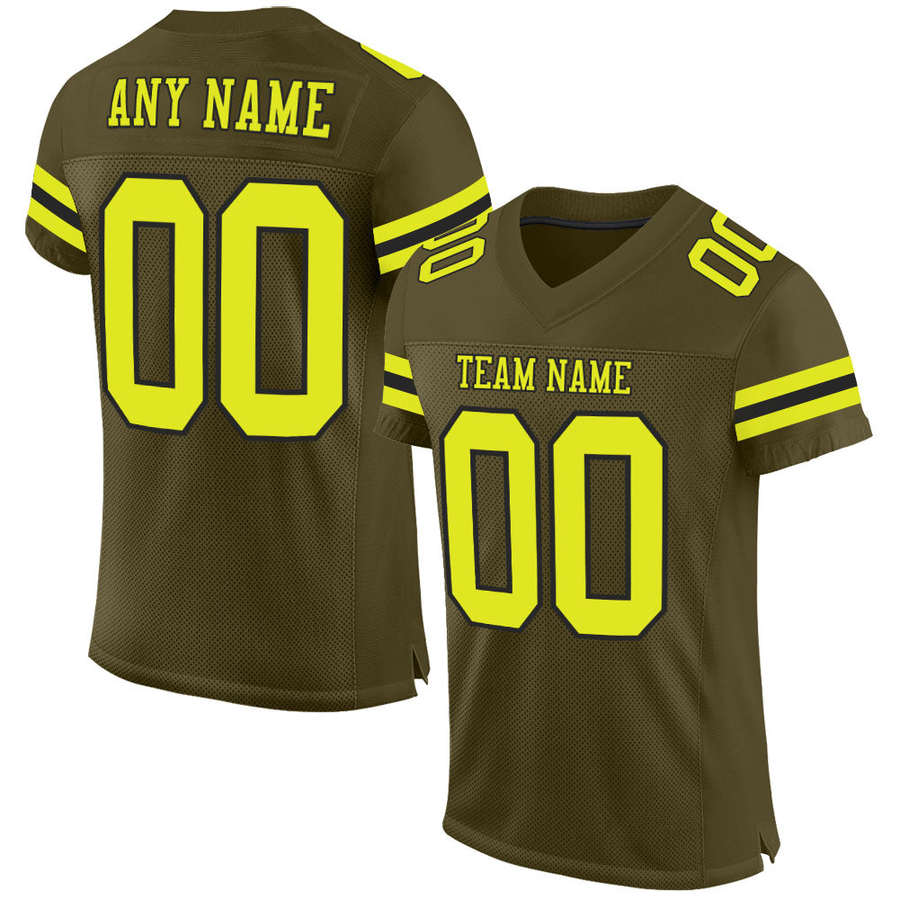 Custom Olive Neon Yellow-Black Mesh Authentic Salute To Service Football Jersey - Main View