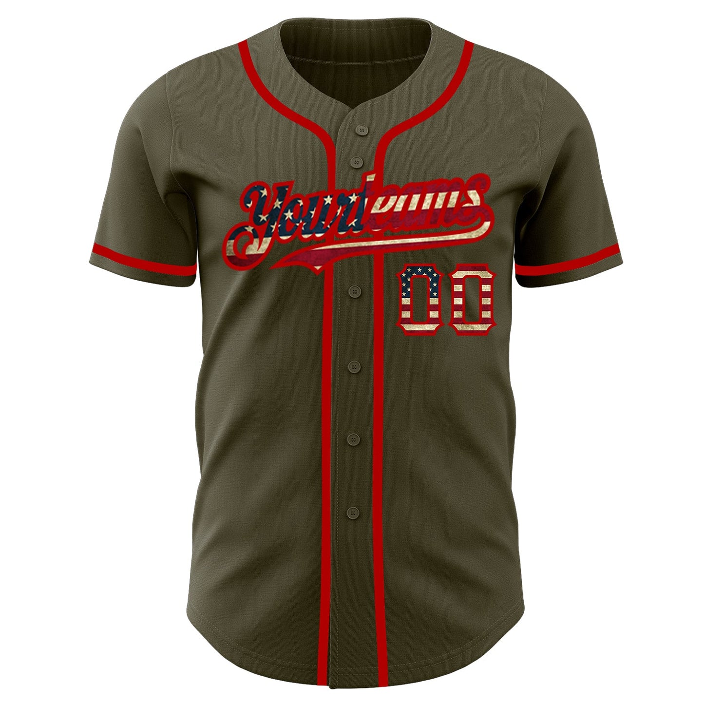 Custom Olive Vintage USA Flag-Red Authentic Salute To Service Baseball Jersey view 2