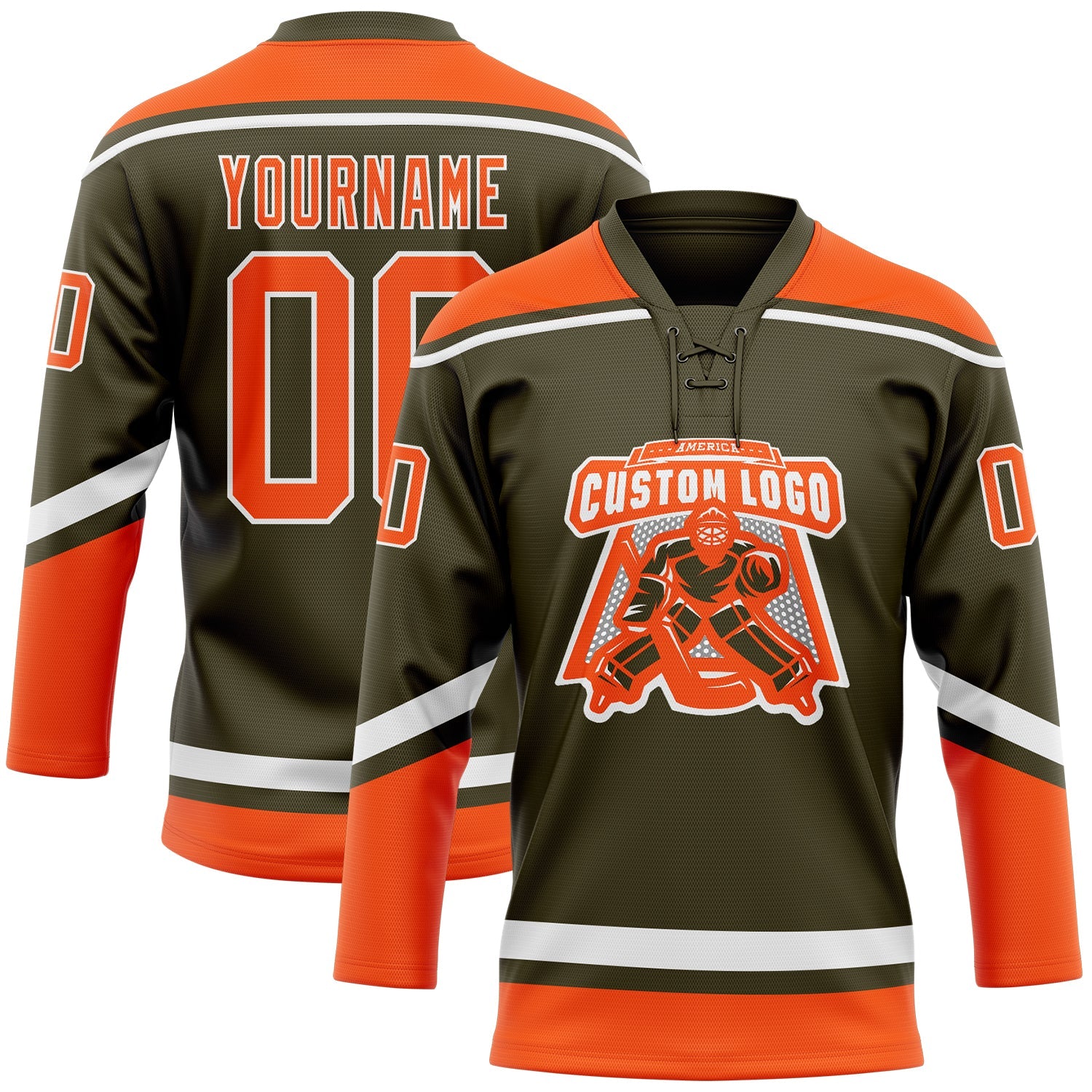 Custom Olive Orange-White Salute To Service Hockey Lace Neck Jersey view 2