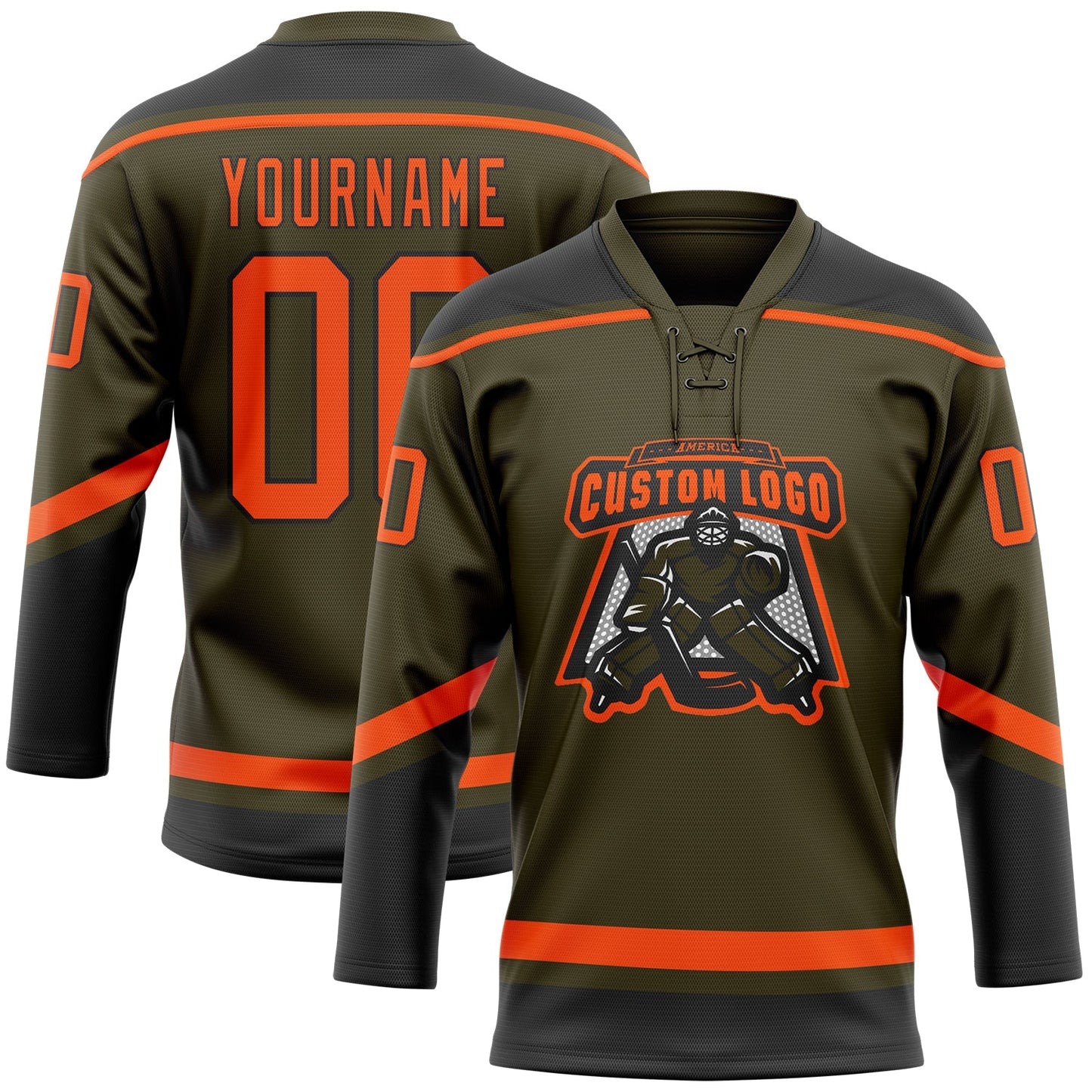 Custom Olive Orange-Black Salute To Service Hockey Lace Neck Jersey view 2