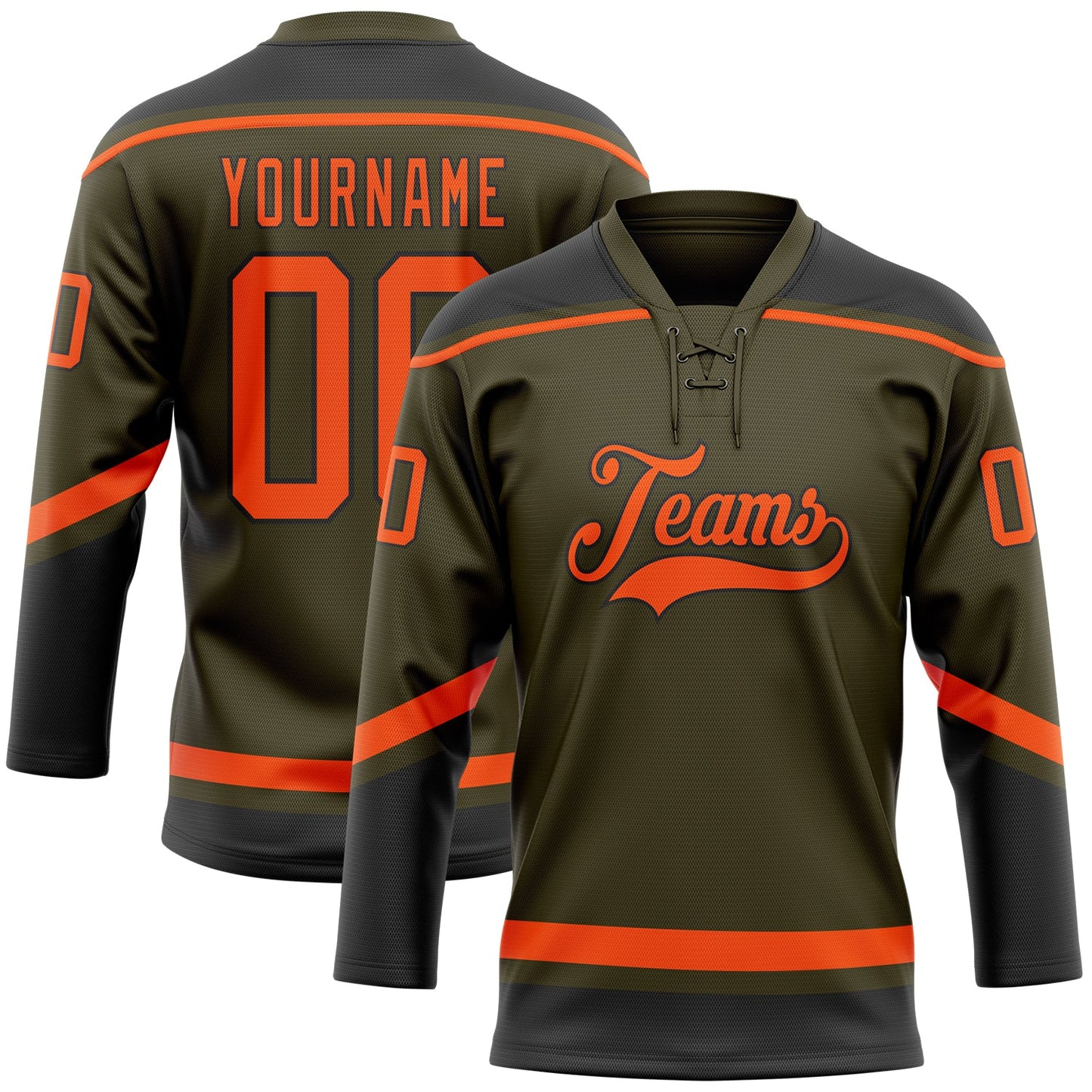 Custom Olive Orange-Black Salute To Service Hockey Lace Neck Jersey - Main View