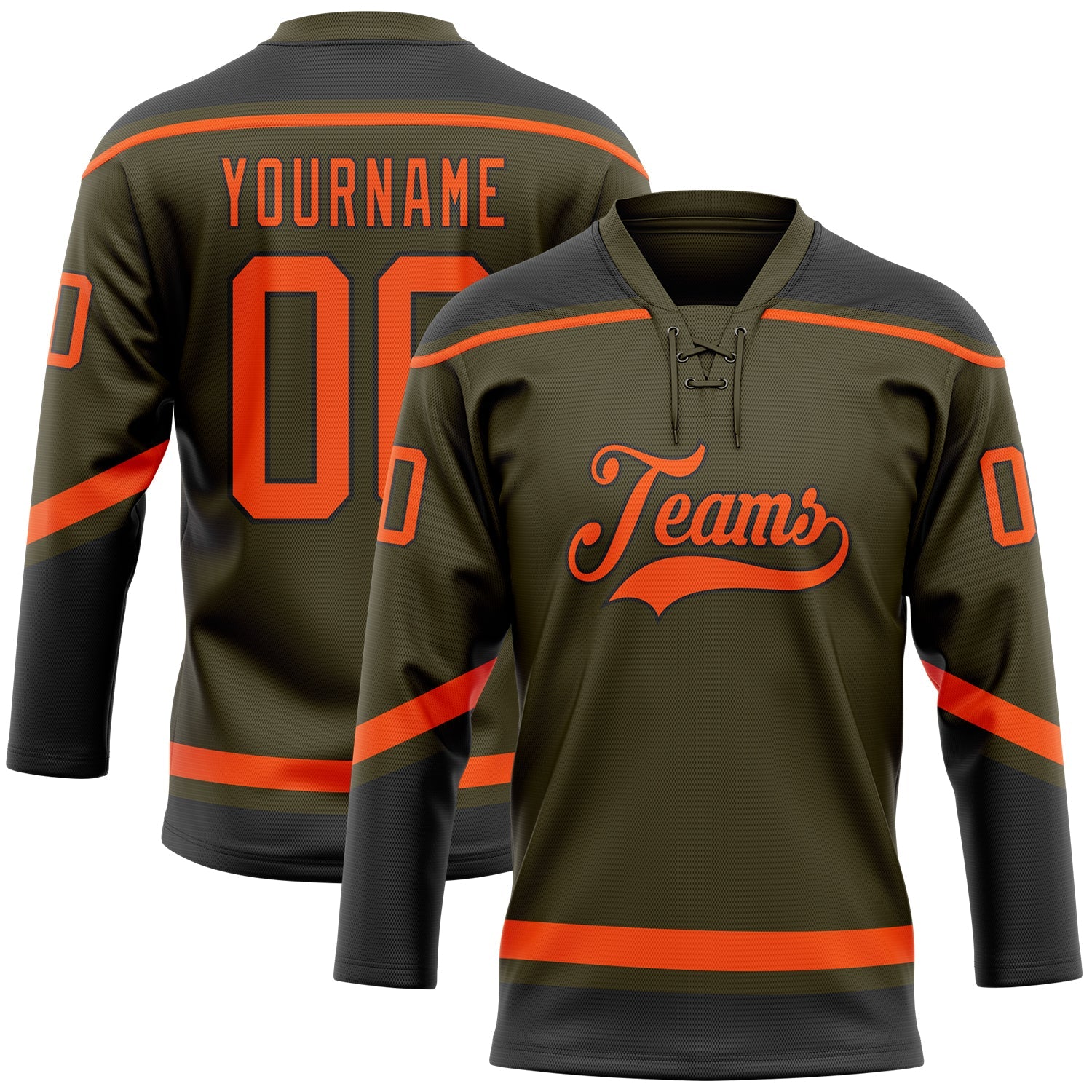 Custom Olive Orange-Black Salute To Service Hockey Lace Neck Jersey - Main View