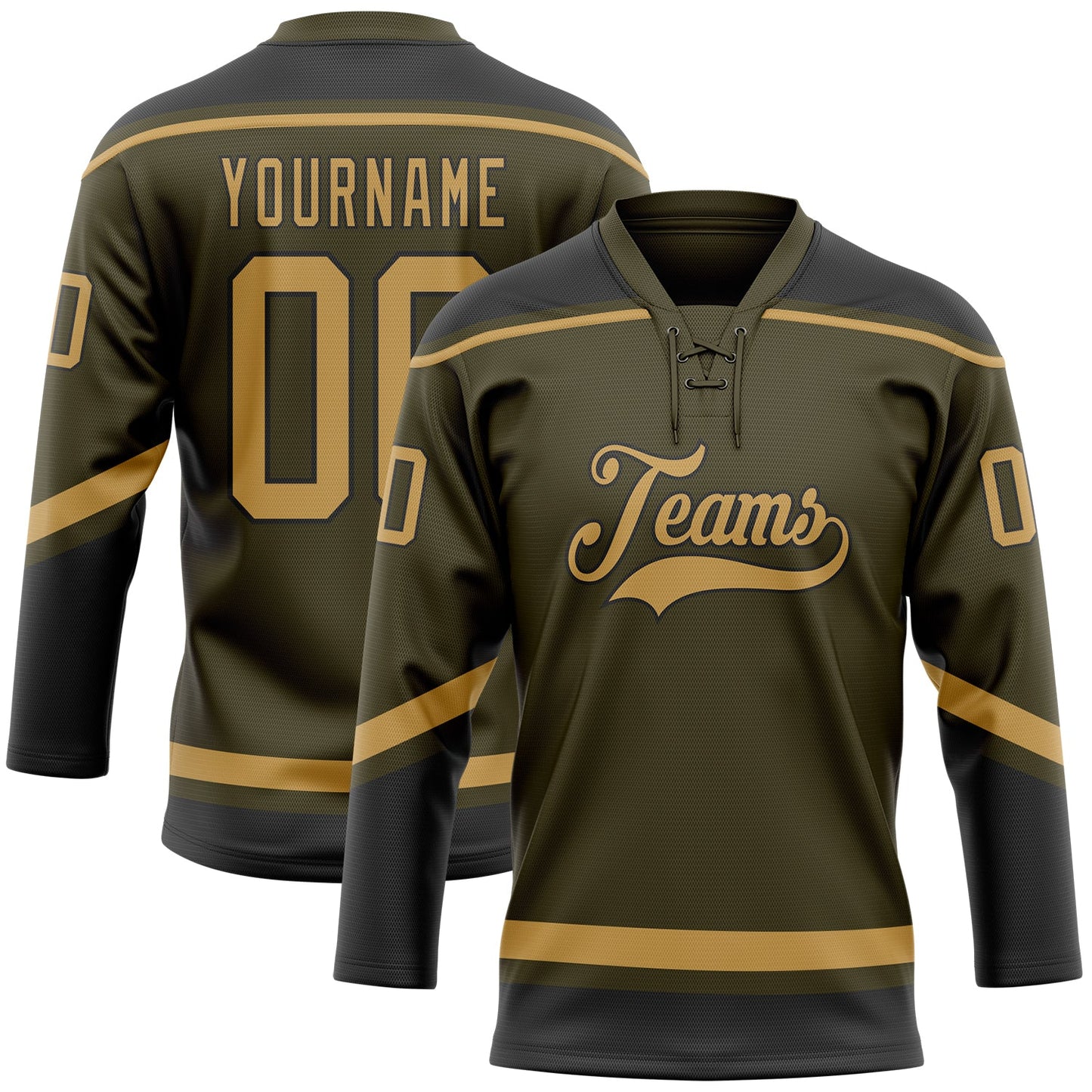 Custom Olive Old Gold-Black Salute To Service Hockey Lace Neck Jersey - Main View