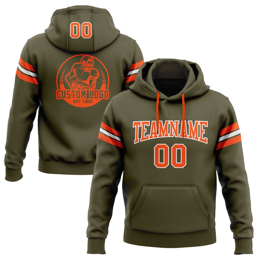 Custom Stitched Olive Orange-White Football Pullover Sweatshirt Salute To Service Hoodie - Main View