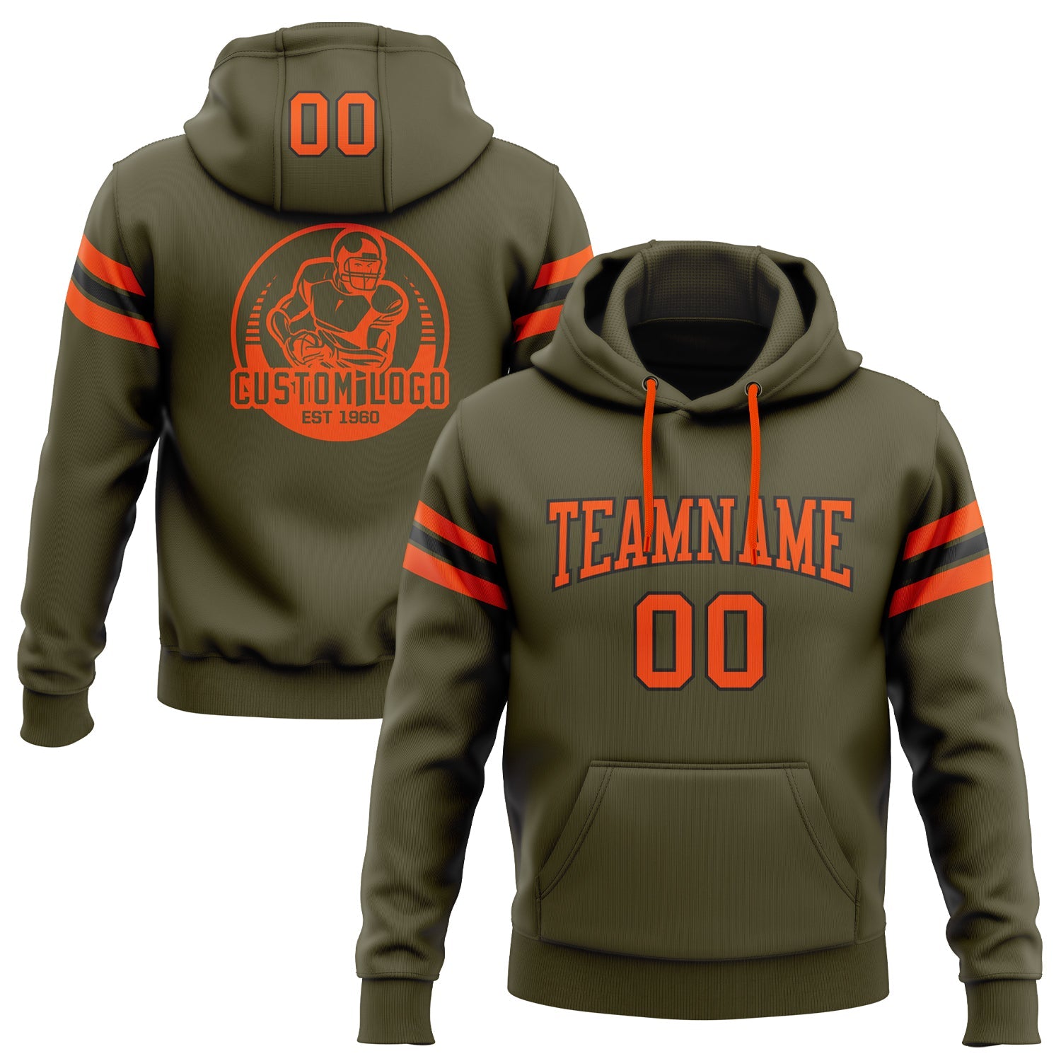 Custom Stitched Olive Orange-Black Football Pullover Sweatshirt Salute To Service Hoodie - Main View