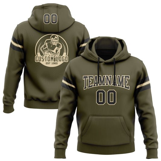 Custom Stitched Olive Black-City Cream Football Pullover Sweatshirt Salute To Service Hoodie - Main View