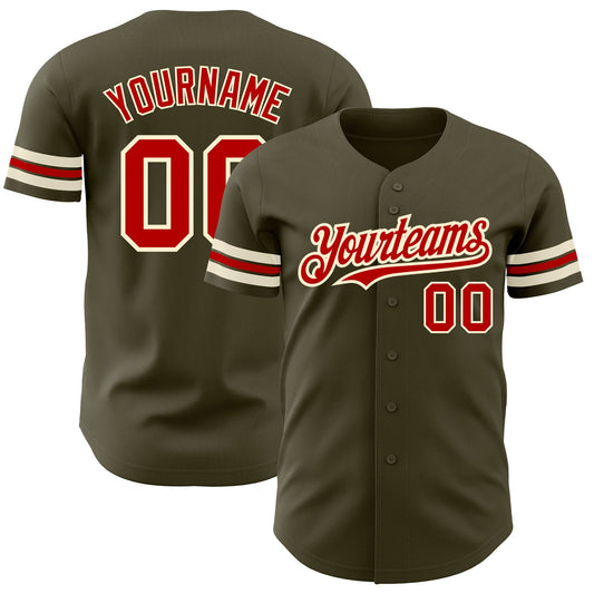 Custom Olive Red-Cream Authentic Salute To Service Baseball Jersey - Main View