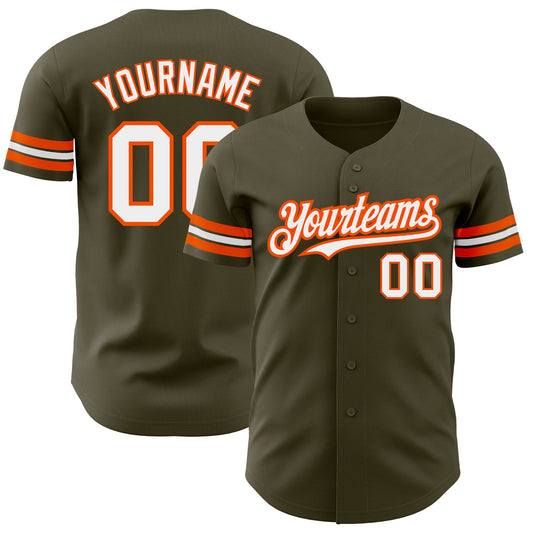 Custom Olive White-Orange Authentic Salute To Service Baseball Jersey - Main View