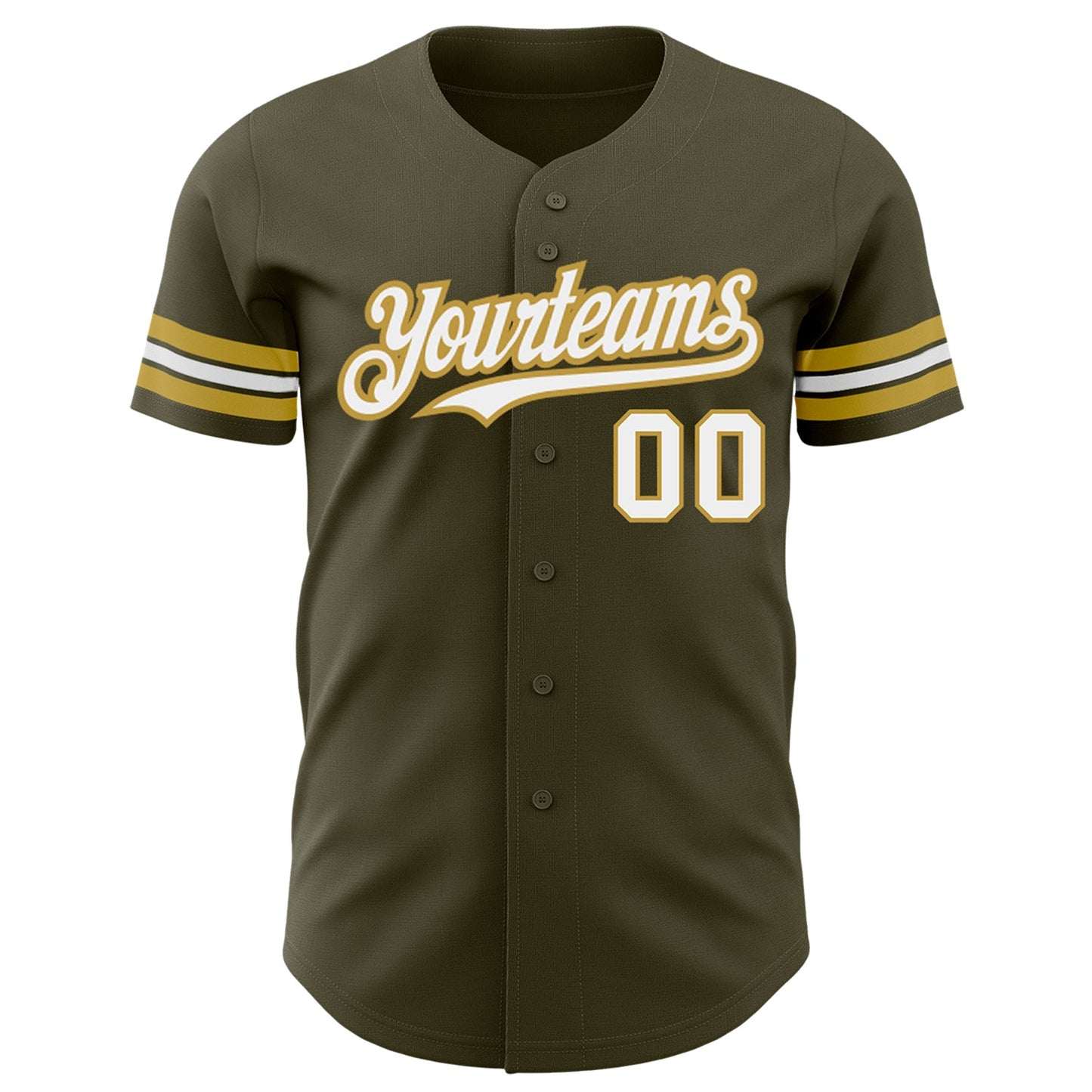 Custom Olive White-Old Gold Authentic Salute To Service Baseball Jersey view 2