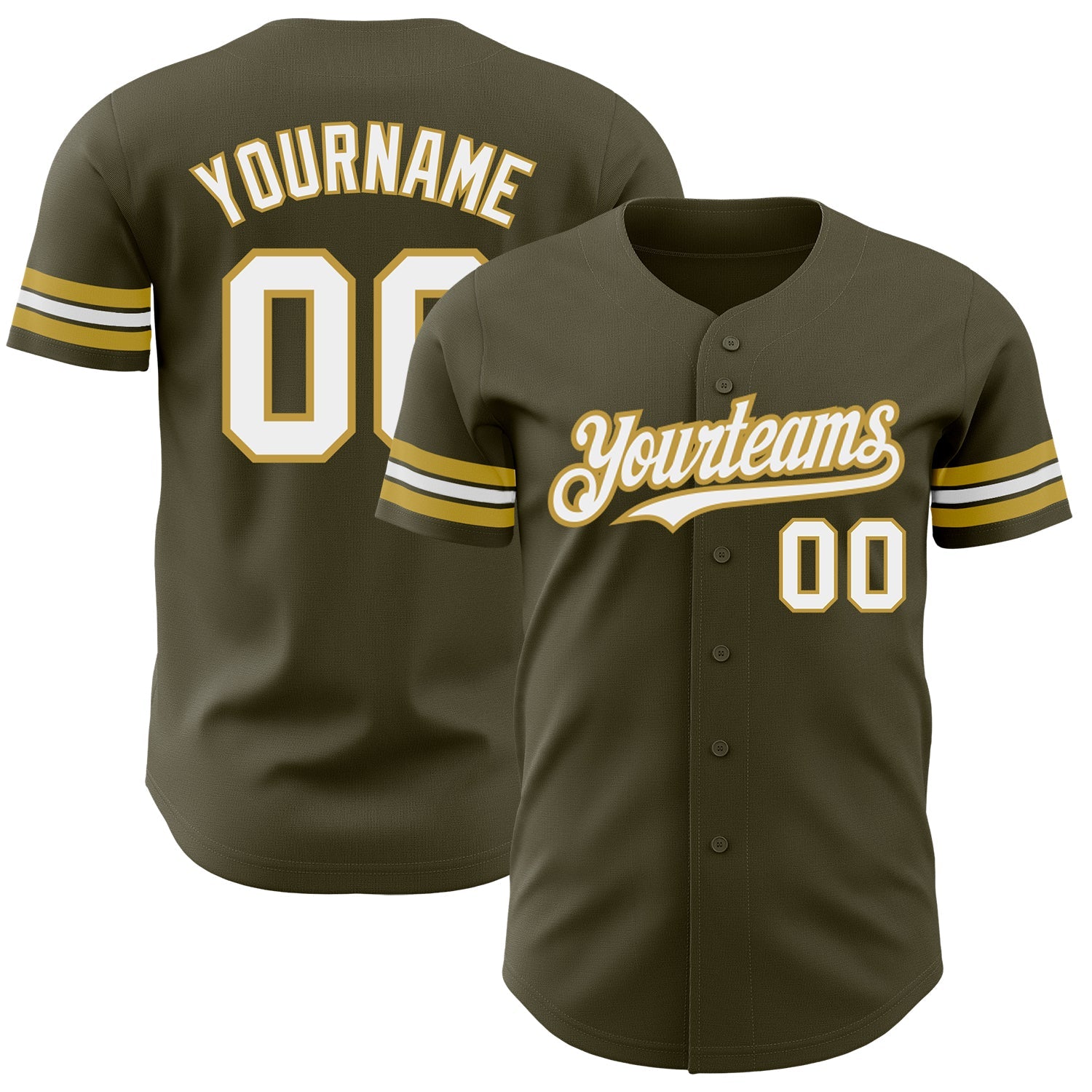 Custom Olive White-Old Gold Authentic Salute To Service Baseball Jersey - Main View