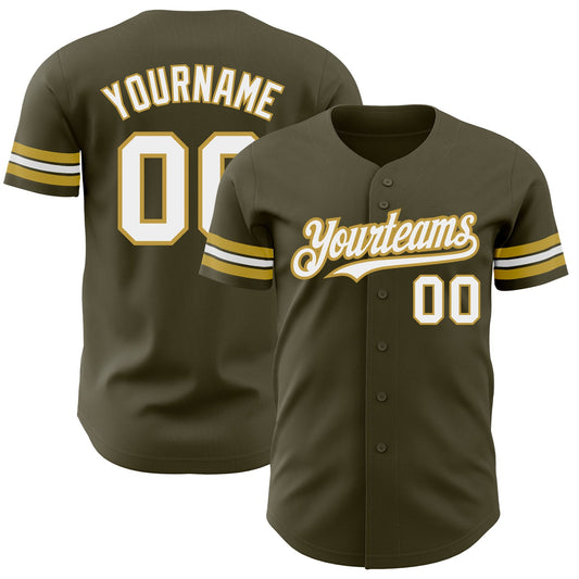 Custom Olive White-Old Gold Authentic Salute To Service Baseball Jersey - Main View