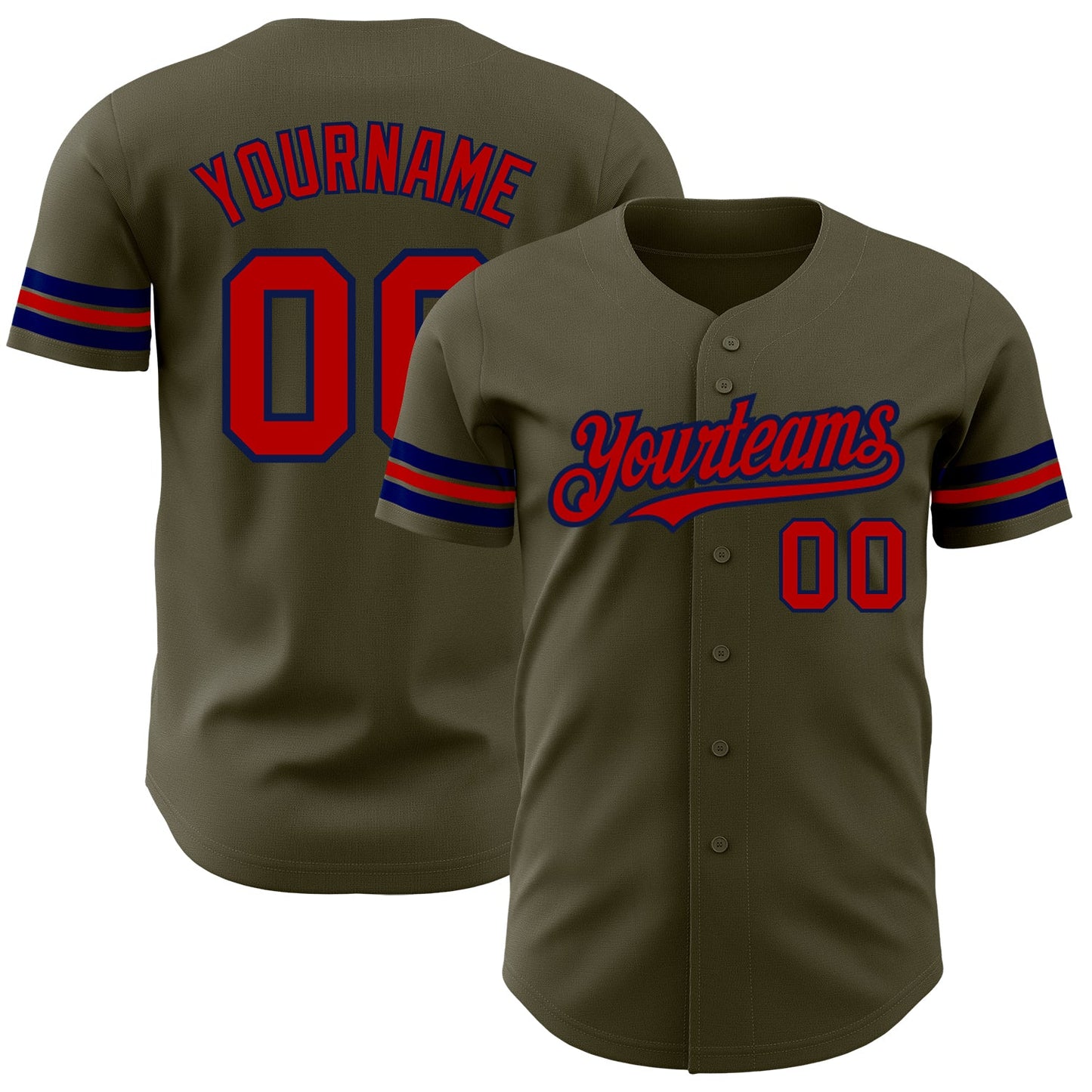 Custom Olive Red-Navy Authentic Salute To Service Baseball Jersey - Main View