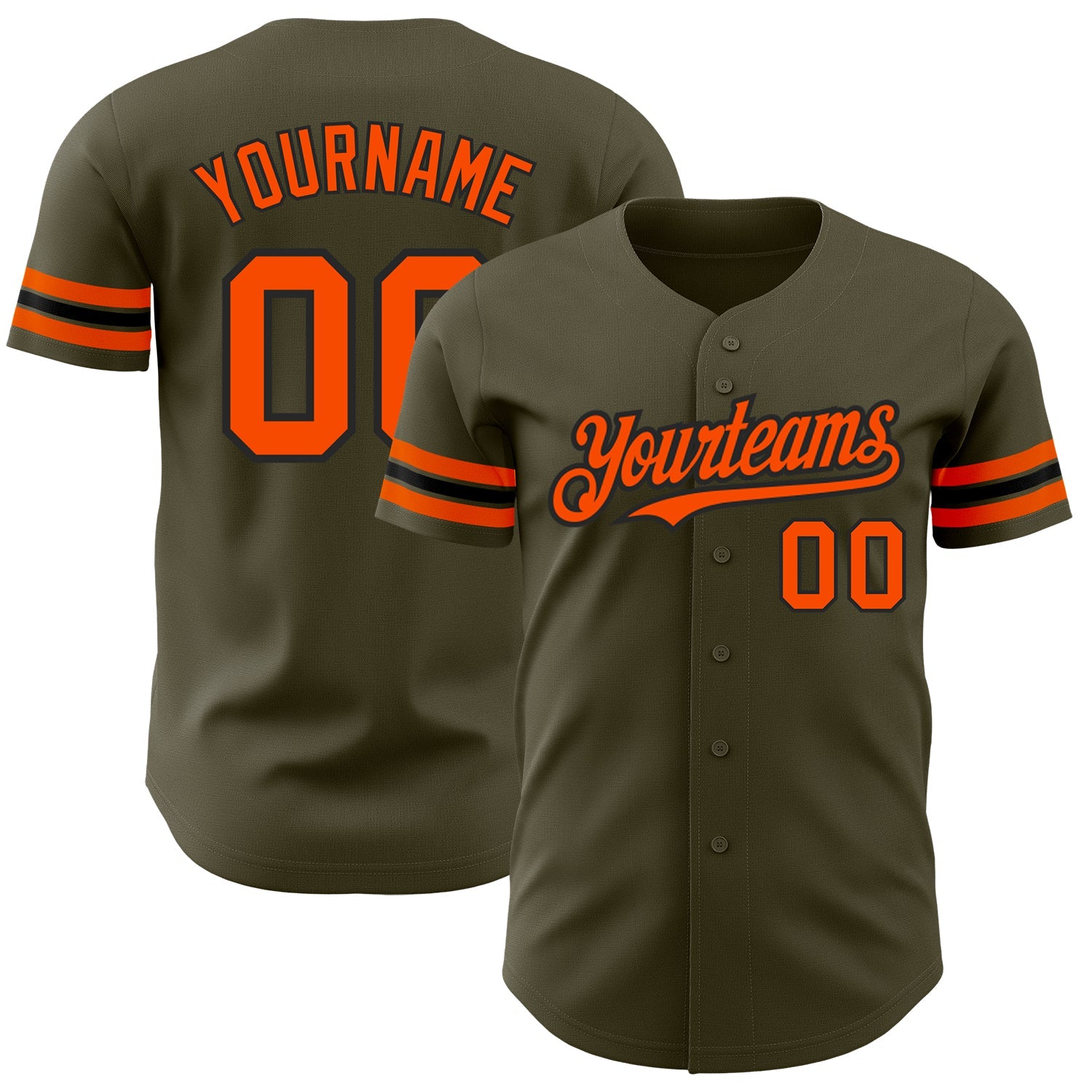 Custom Olive Orange-Black Authentic Salute To Service Baseball Jersey - Main View