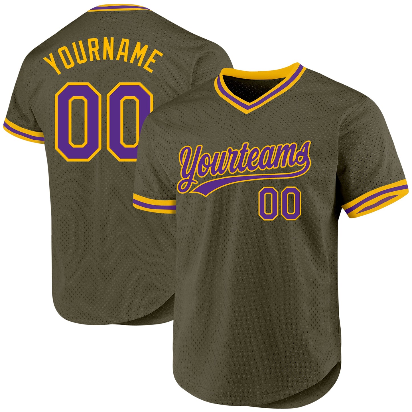 Custom Olive Purple-Gold Authentic Throwback Salute To Service Baseball Jersey - Main View
