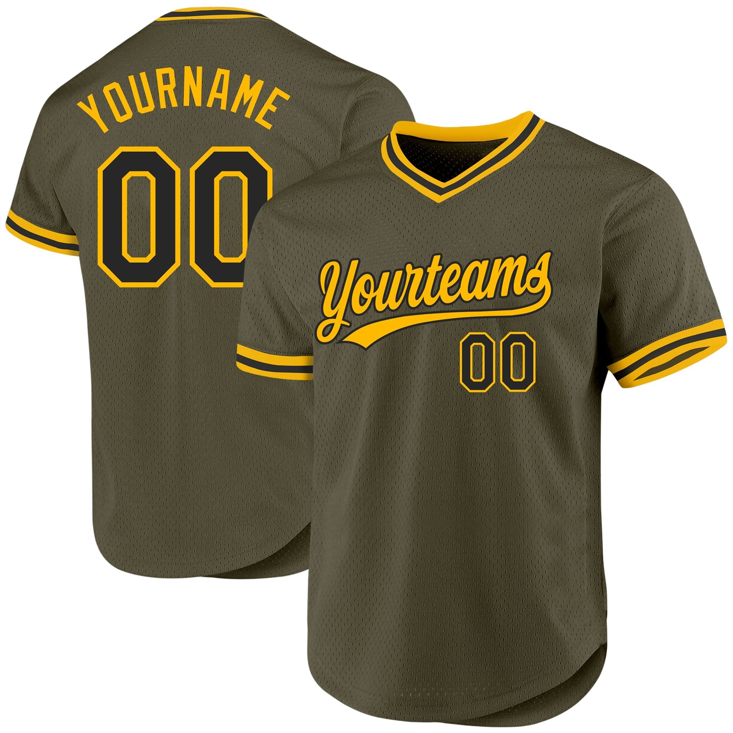 Custom Olive Black-Gold Authentic Throwback Salute To Service Baseball Jersey - Main View