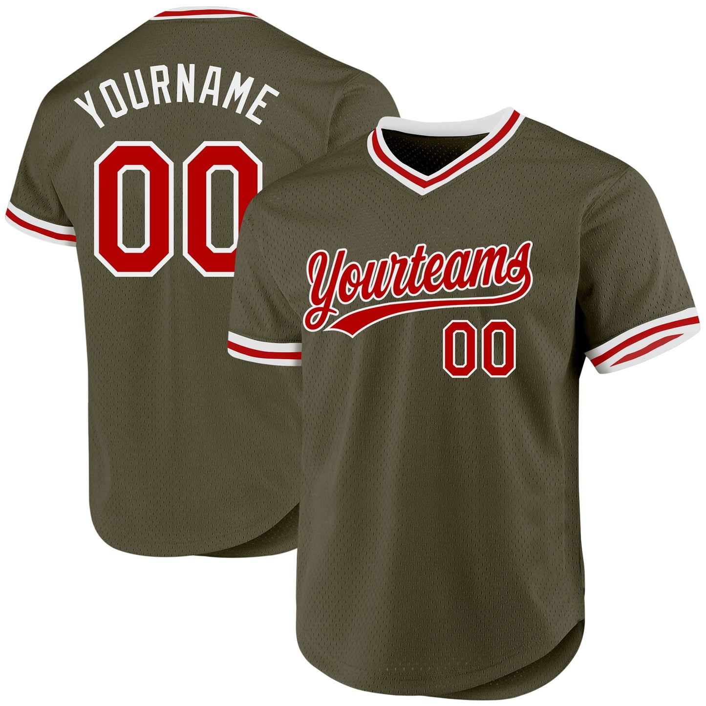 Custom Olive Red-White Authentic Throwback Salute To Service Baseball Jersey - Main View