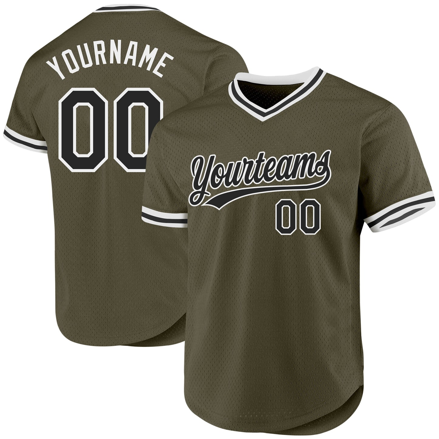 Custom Olive Black-White Authentic Throwback Salute To Service Baseball Jersey - Main View