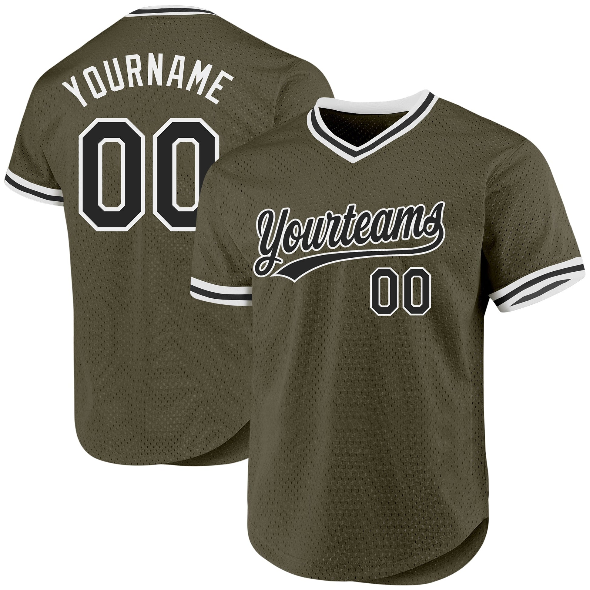 Custom Olive Black-White Authentic Throwback Salute To Service Baseball Jersey - Main View