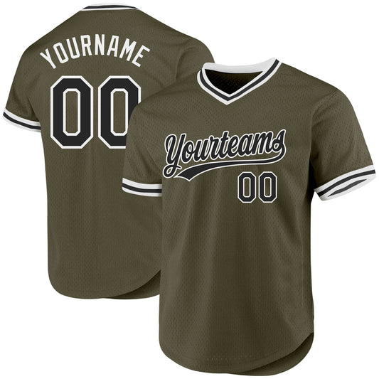 Custom Olive Black-White Authentic Throwback Salute To Service Baseball Jersey - Main View