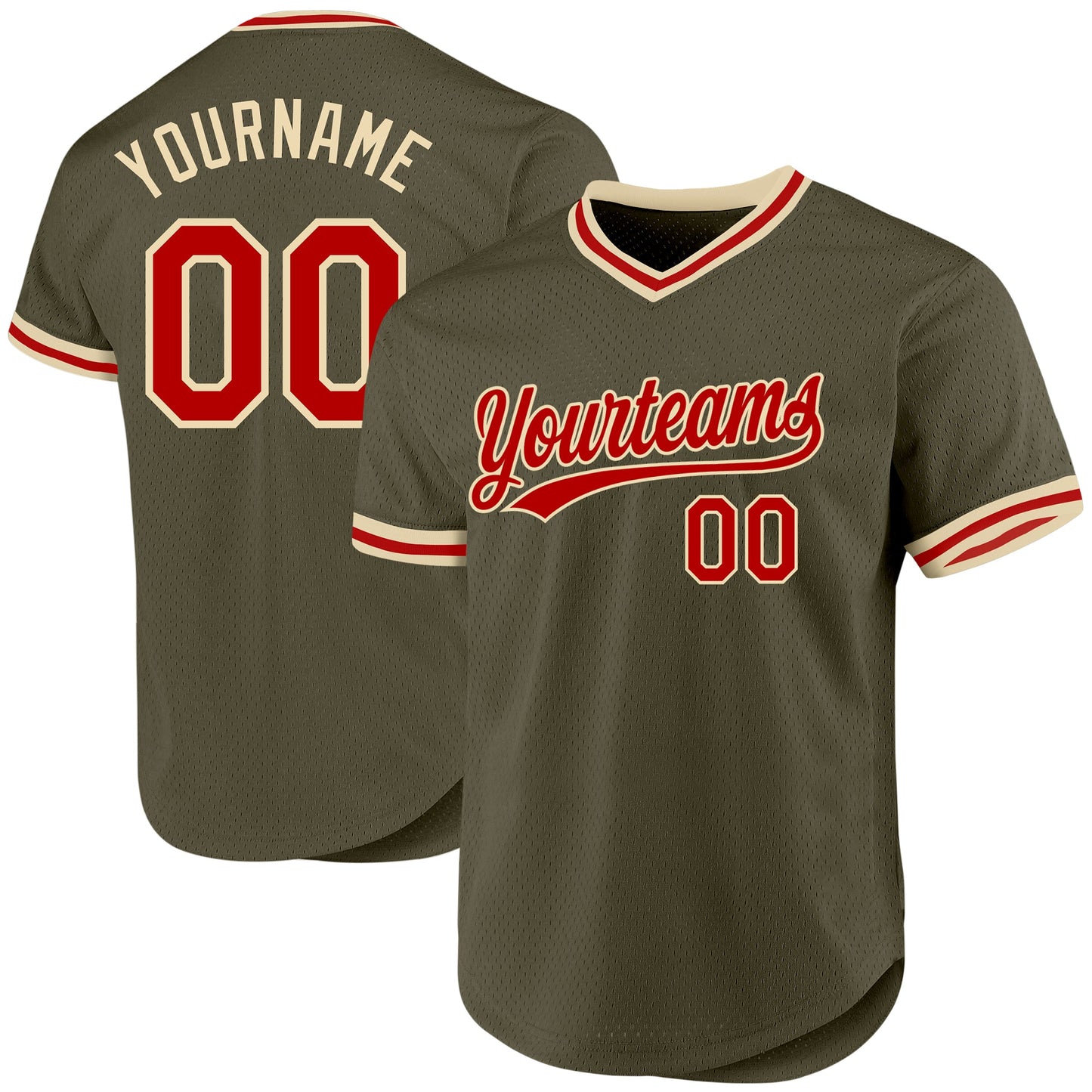 Custom Olive Red-Cream Authentic Throwback Salute To Service Baseball Jersey - Main View