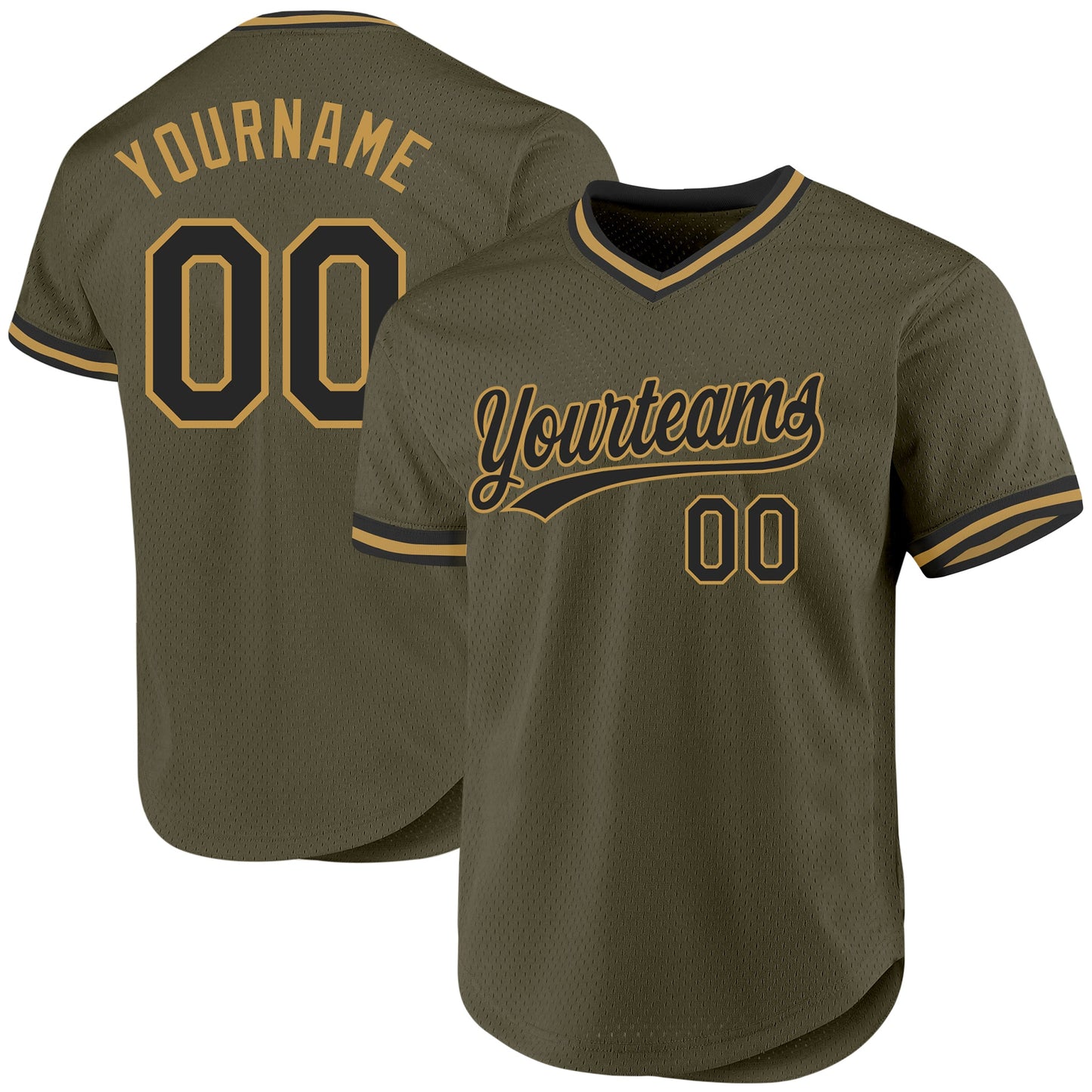 Custom Olive Black-Old Gold Authentic Throwback Salute To Service Baseball Jersey - Main View