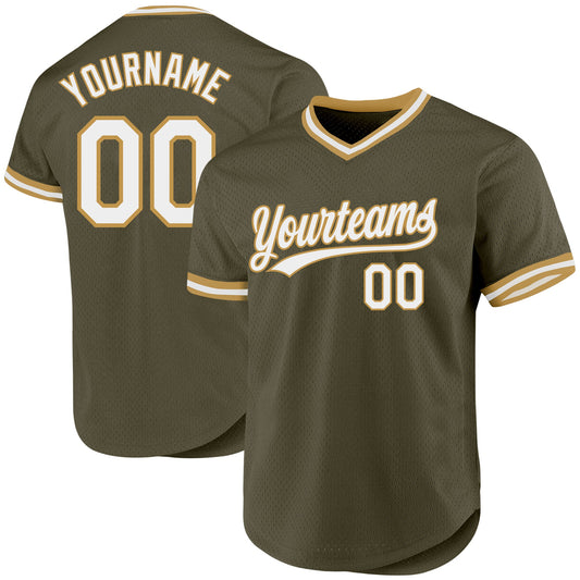 Custom Olive White-Old Gold Authentic Throwback Salute To Service Baseball Jersey - Main View