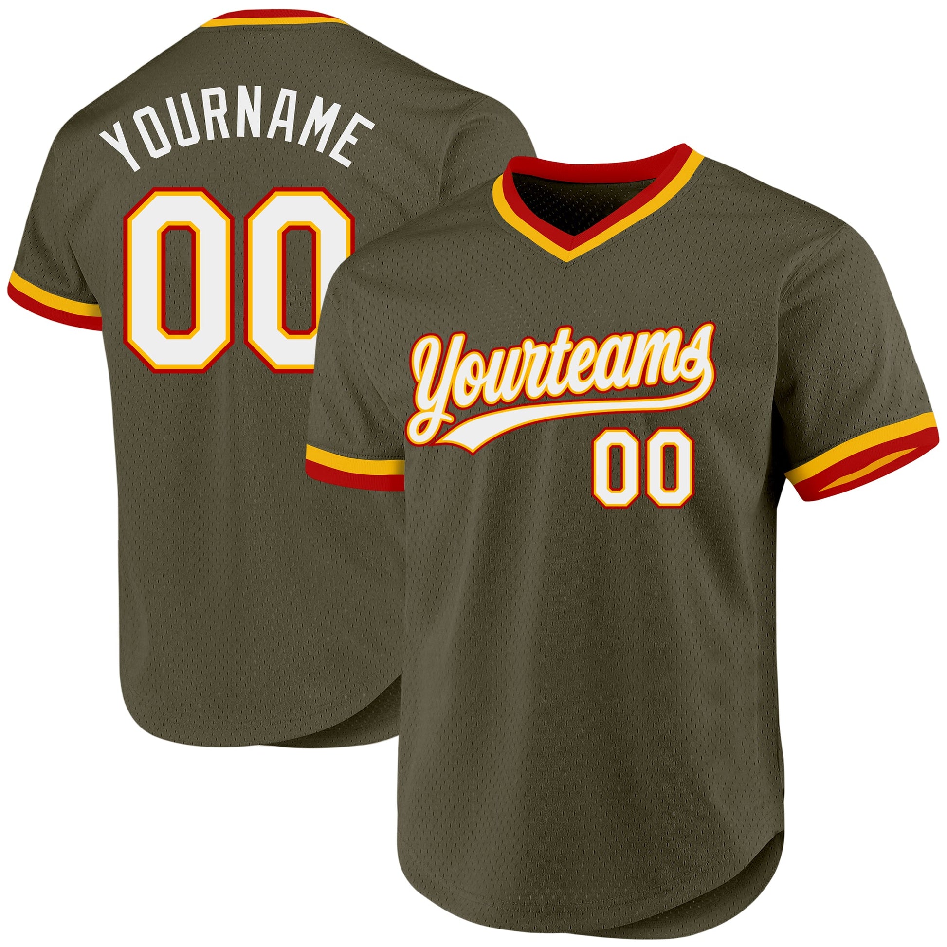 Custom Olive Gold-Red Authentic Throwback Salute To Service Baseball Jersey - Main View