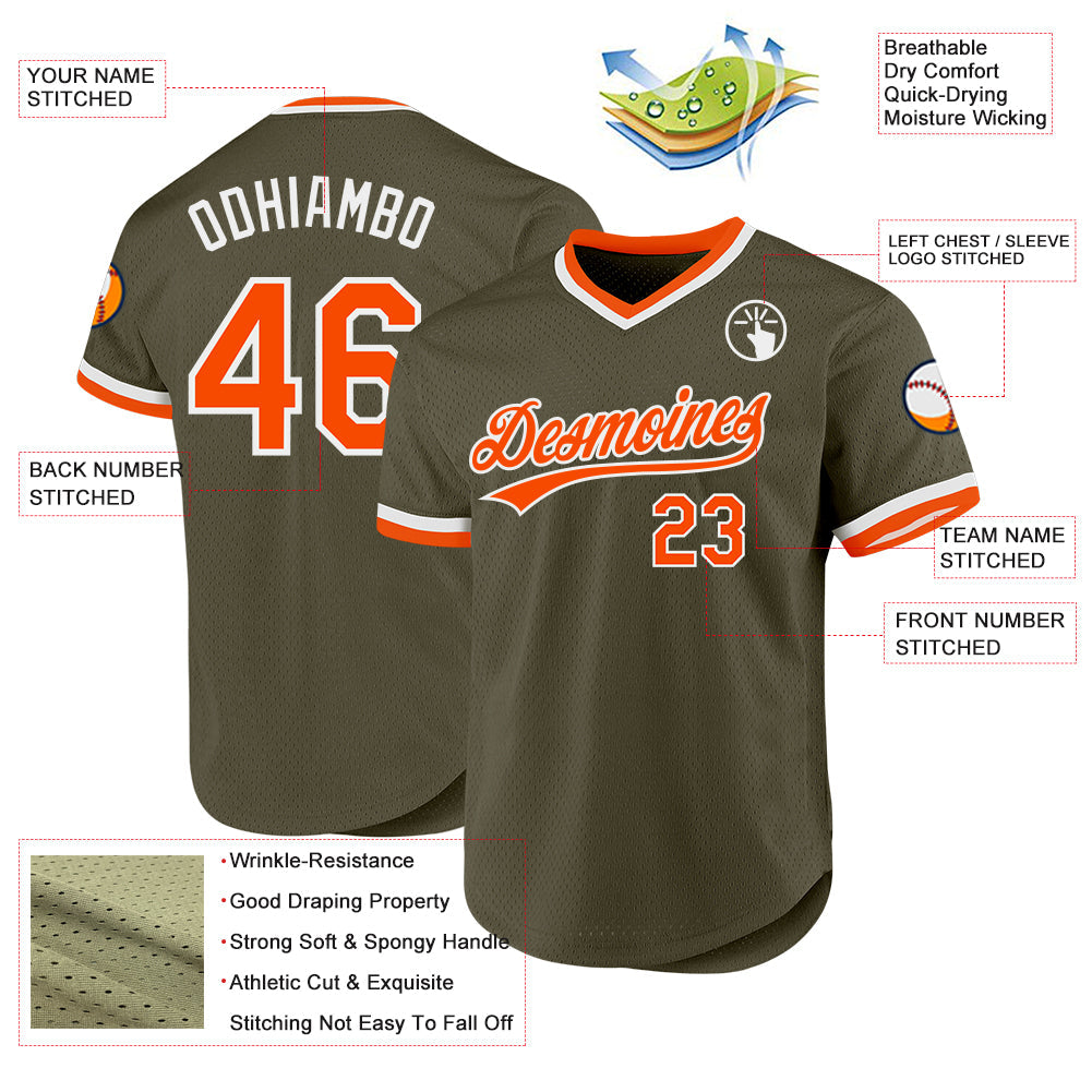 Custom Olive Orange-White Authentic Throwback Salute To Service Baseball Jersey view 3