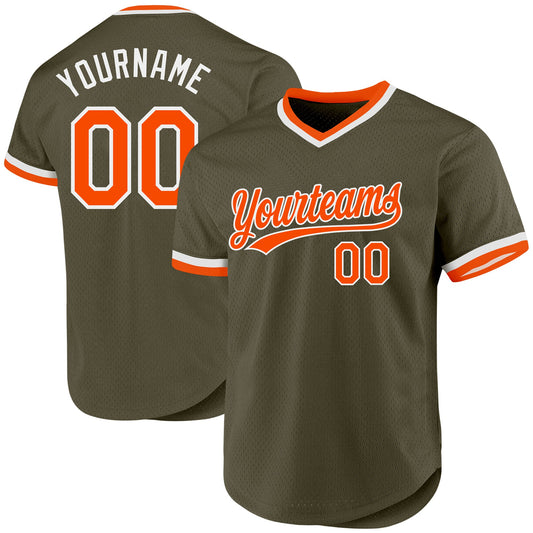 Custom Olive Orange-White Authentic Throwback Salute To Service Baseball Jersey - Main View