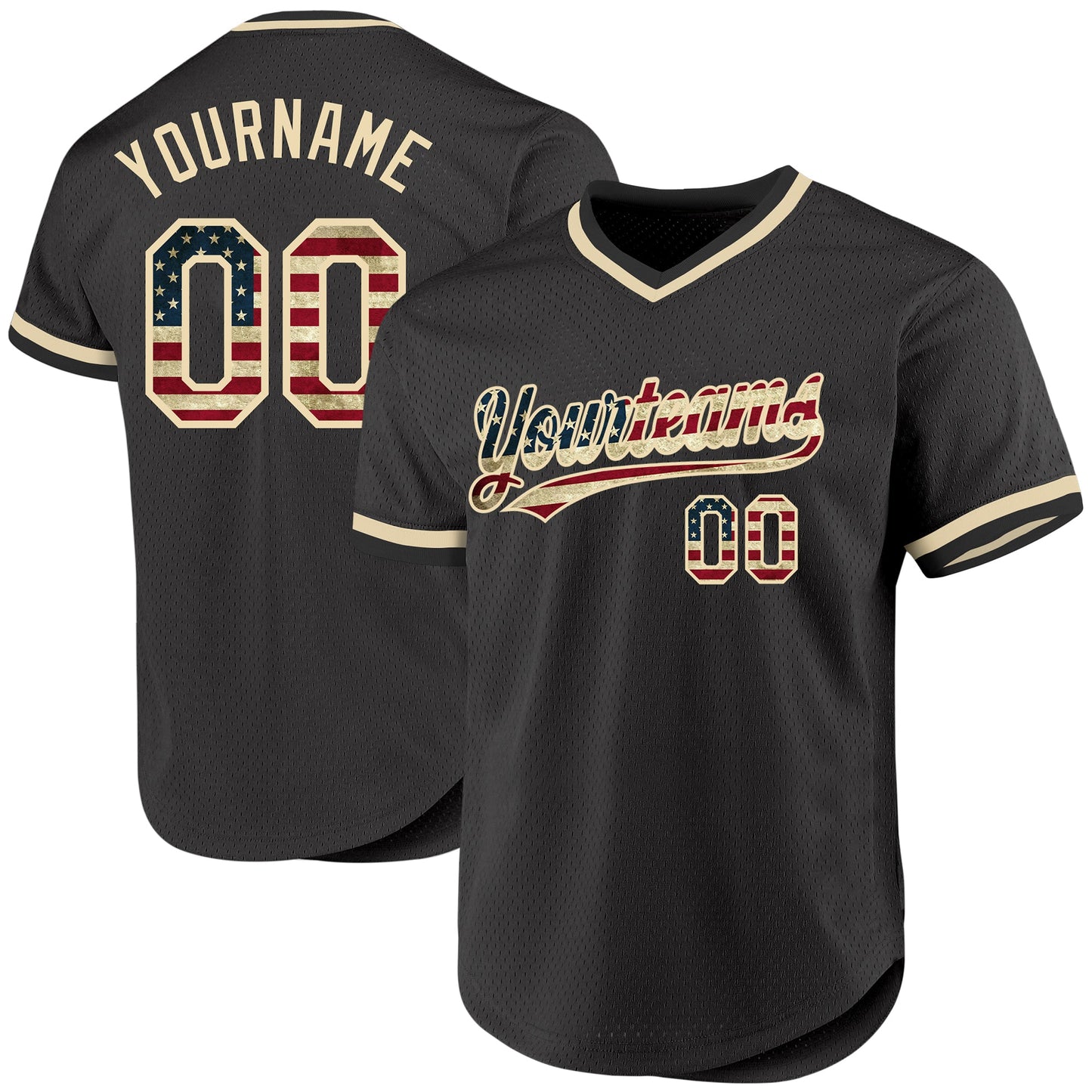 Custom Olive Vintage USA Flag Cream-Black Authentic Throwback Salute To Service Baseball Jersey - Main View