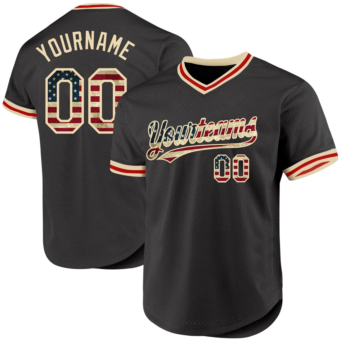 Custom Olive Vintage USA Flag Cream-Red Authentic Throwback Salute To Service Baseball Jersey - Main View
