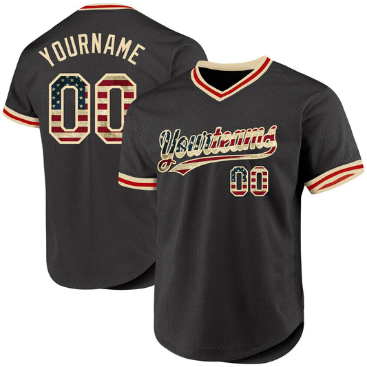 Custom Olive Vintage USA Flag Cream-Red Authentic Throwback Salute To Service Baseball Jersey - Main View