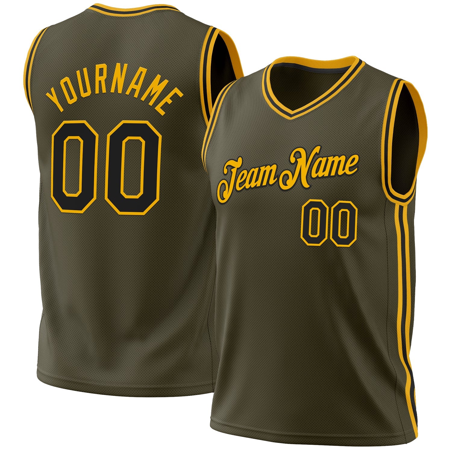 Custom Olive Black-Gold Authentic Throwback Salute To Service Basketball Jersey - Main View