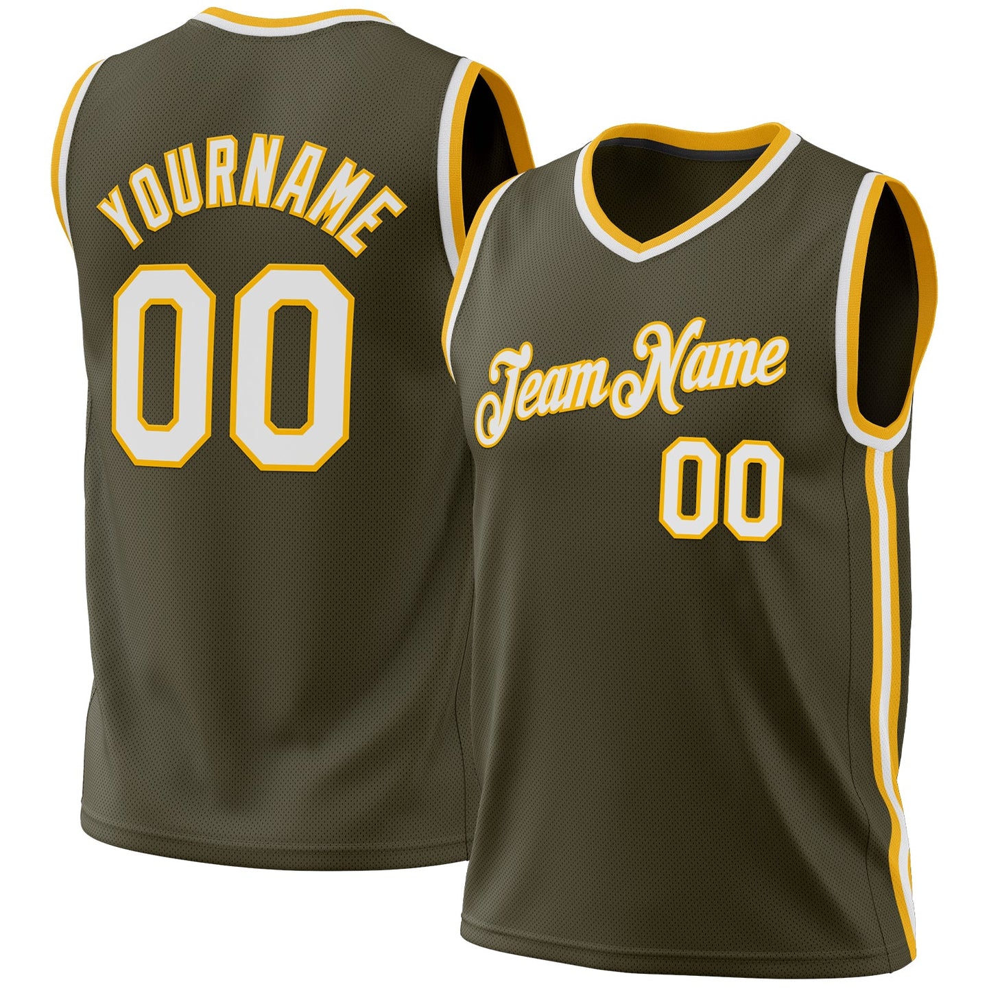 Custom Olive White-Gold Authentic Throwback Salute To Service Basketball Jersey - Main View