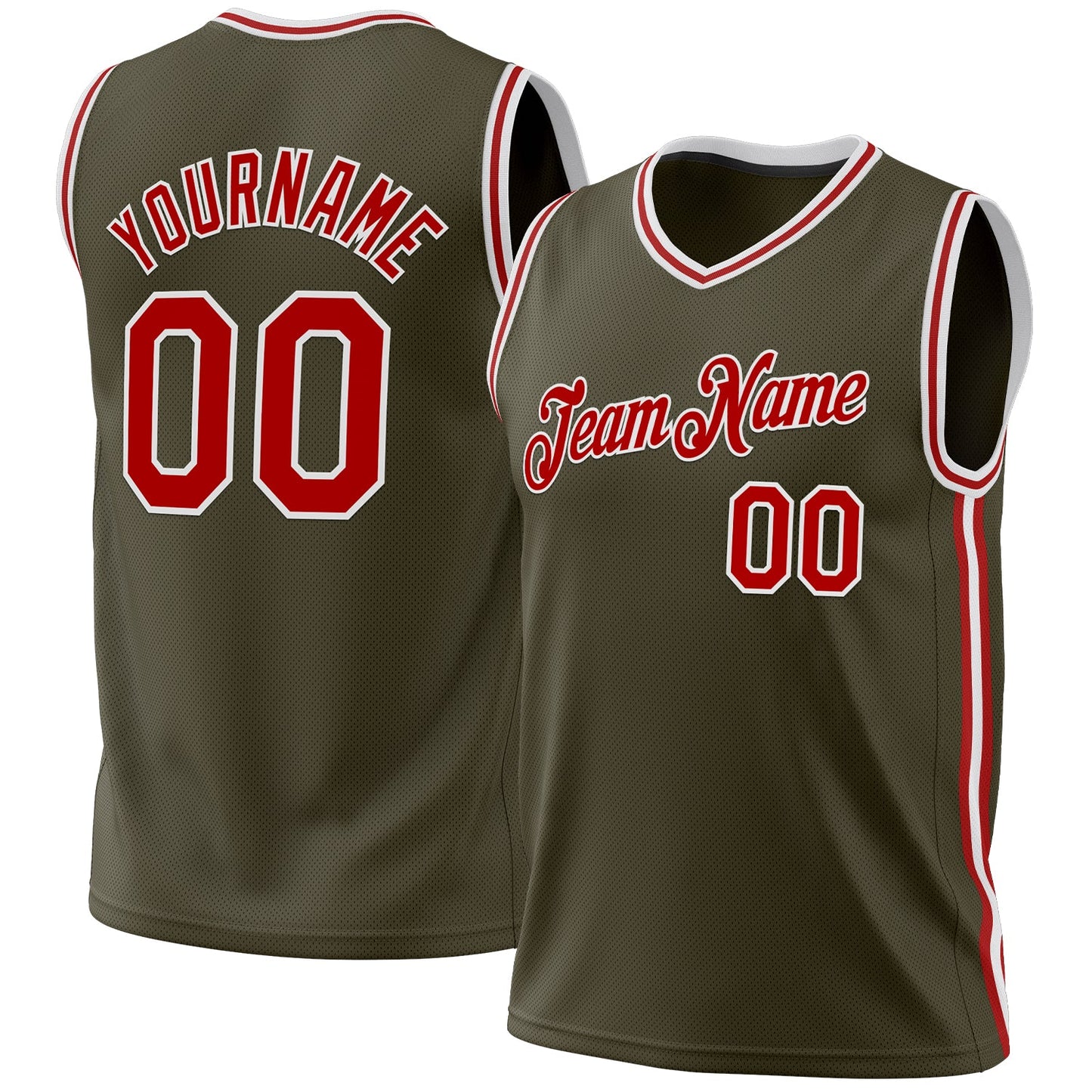 Custom Olive Red-White Authentic Throwback Salute To Service Basketball Jersey - Main View
