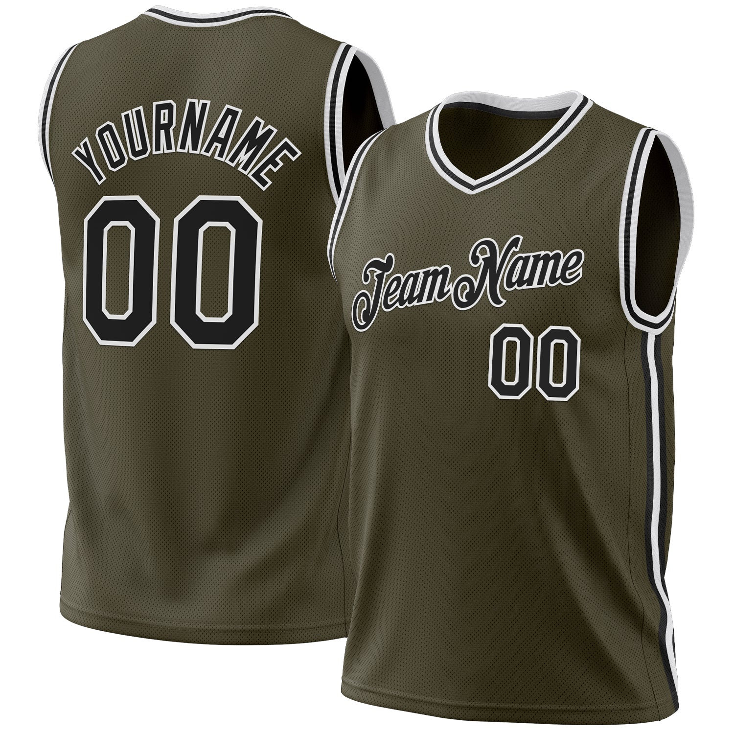 Custom Olive Black-White Authentic Throwback Salute To Service Basketball Jersey - Main View
